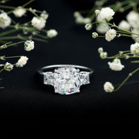 Cushion Cut Zircon Solitaire Engagement Ring with Side Stones