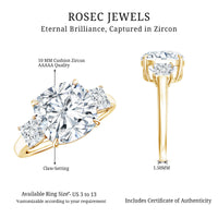 Cushion Cut Zircon Solitaire Engagement Ring with Side Stones