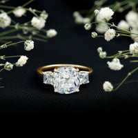 Cushion Cut Zircon Solitaire Engagement Ring with Side Stones