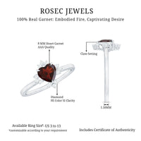 Certified Real Garnet Heart Engagement Ring with Diamond