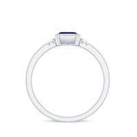 Bezel Set 1.75 Carat Lab Grown Blue Sapphire Emerald Cut Engagement Ring with Diamond