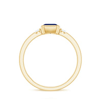 Bezel Set 1.75 Carat Lab Grown Blue Sapphire Emerald Cut Engagement Ring with Diamond