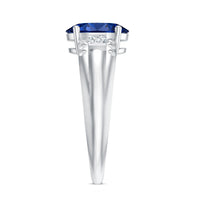 Certified Oval 4 Carat Lab Grown Blue Sapphire Statement Engagement Ring with Diamond