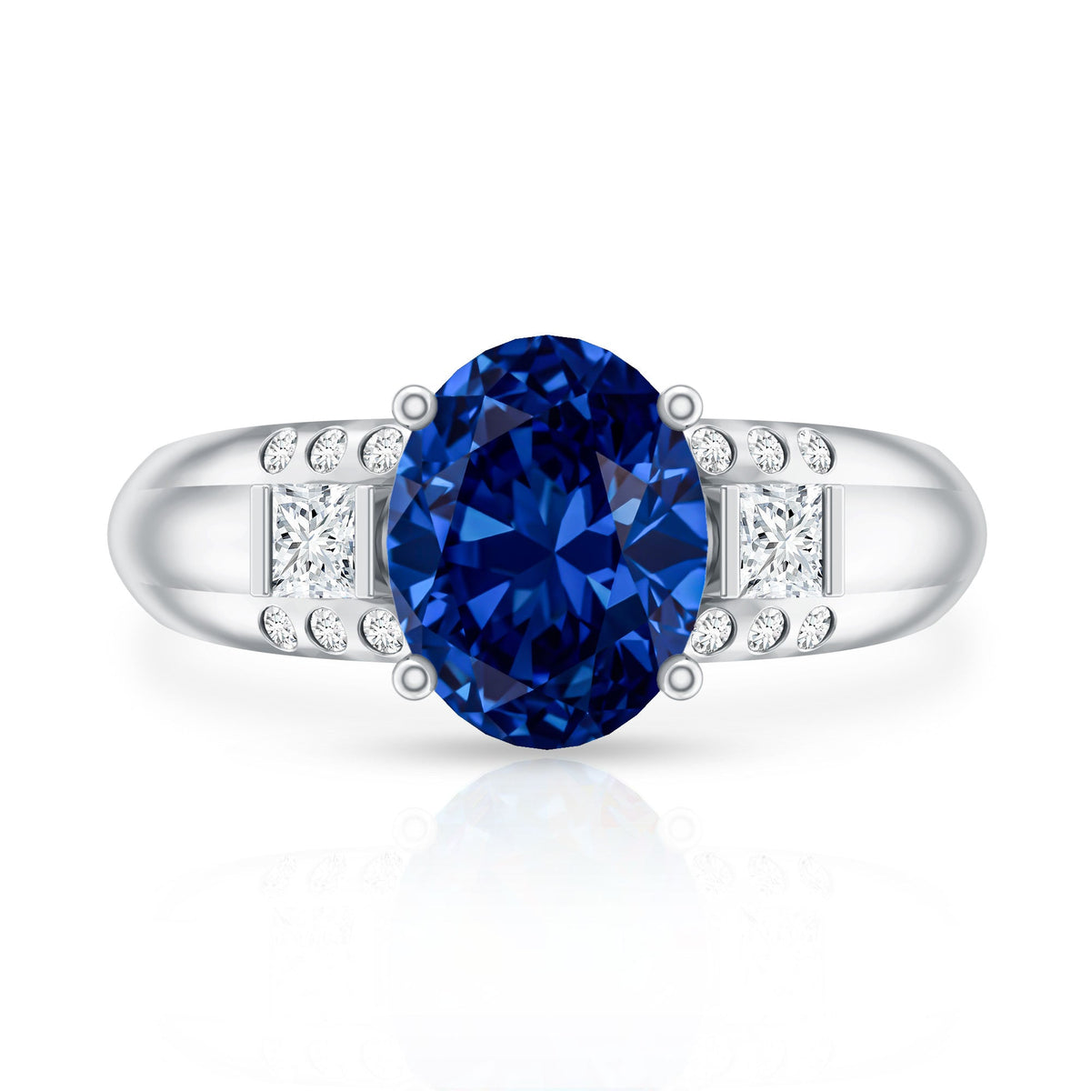Certified Oval 4 Carat Lab Grown Blue Sapphire Statement Engagement Ring with Diamond