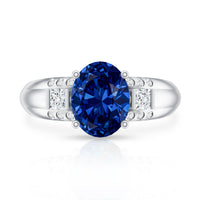 Certified Oval 4 Carat Lab Grown Blue Sapphire Statement Engagement Ring with Diamond