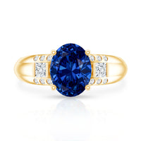 Certified Oval 4 Carat Lab Grown Blue Sapphire Statement Engagement Ring with Diamond