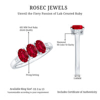 Oval Cut Lab Created Ruby Three Stone Engagement Ring