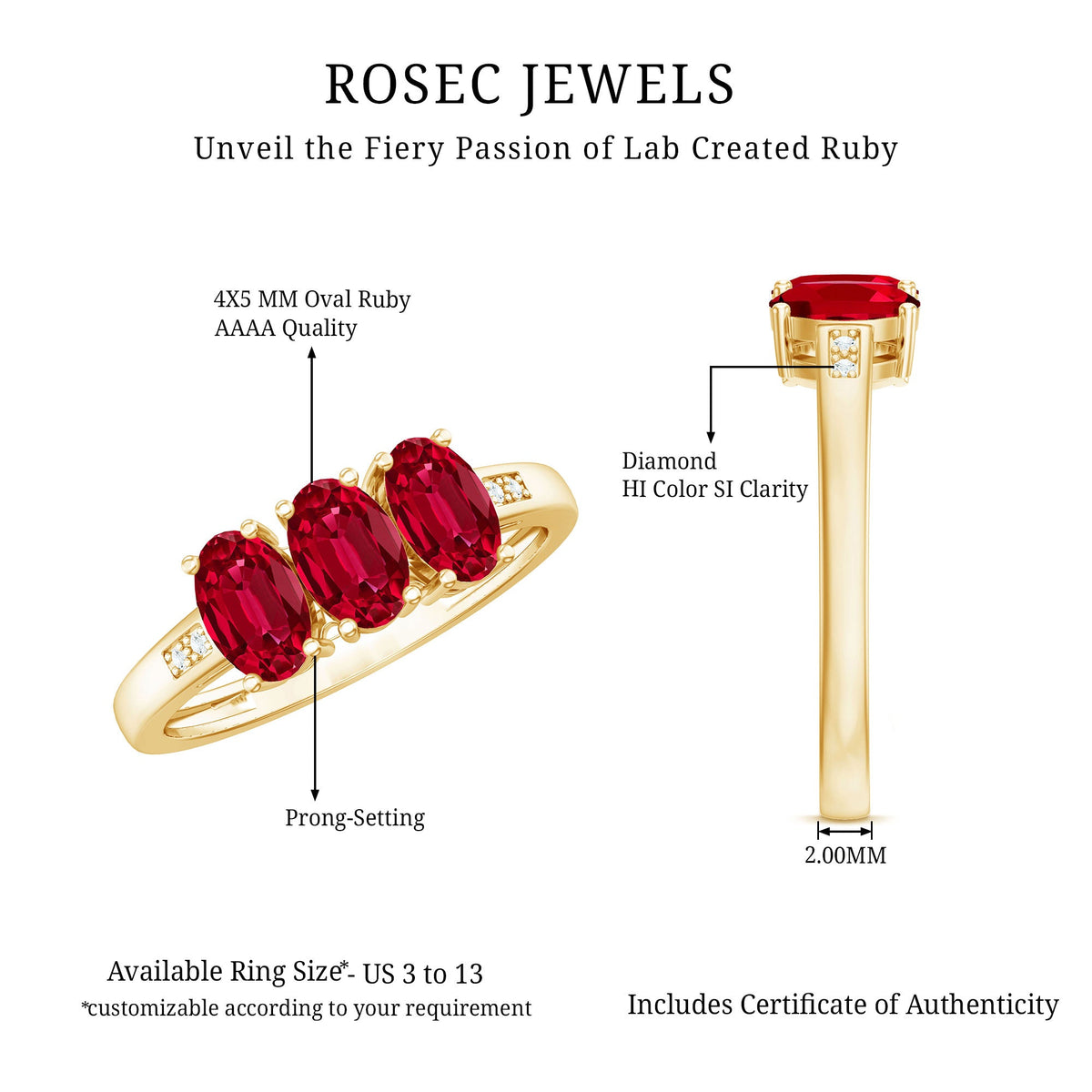 Oval Cut Lab Created Ruby Three Stone Engagement Ring