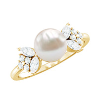 Nature Inspired 7.48 Carat Freshwater Pearl Engagement Ring with Diamond