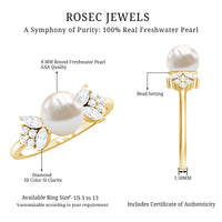Nature Inspired 7.48 Carat Freshwater Pearl Engagement Ring with Diamond