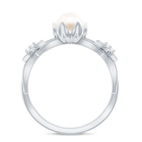 Real 7.48 Carat Freshwater Pearl Flower Engagement Ring with Diamond