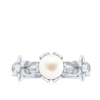 Real 7.48 Carat Freshwater Pearl Flower Engagement Ring with Diamond