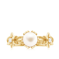 Real 7.48 Carat Freshwater Pearl Flower Engagement Ring with Diamond