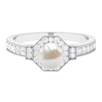Art Deco Inspired 7.4 Carat Freshwater Pearl Engagement Ring with Diamond Halo