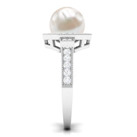 Art Deco Inspired 7.4 Carat Freshwater Pearl Engagement Ring with Diamond Halo