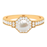 Art Deco Inspired 7.4 Carat Freshwater Pearl Engagement Ring with Diamond Halo