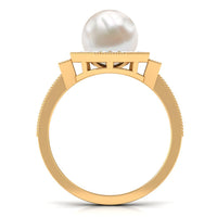 Art Deco Inspired 7.4 Carat Freshwater Pearl Engagement Ring with Diamond Halo