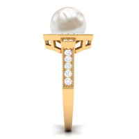 Art Deco Inspired 7.4 Carat Freshwater Pearl Engagement Ring with Diamond Halo