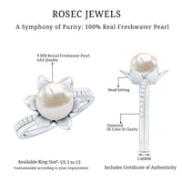 Natural 7.48 Carat White Pearl Flower Engagement Ring with Diamond