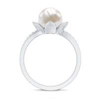 Natural 7.48 Carat White Pearl Flower Engagement Ring with Diamond