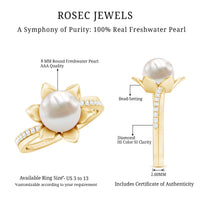 Natural 7.48 Carat White Pearl Flower Engagement Ring with Diamond