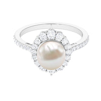 Cultured 7.48 Carat Freshwater Pearl Engagement Ring with Diamond Halo