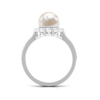 Cultured 7.48 Carat Freshwater Pearl Engagement Ring with Diamond Halo