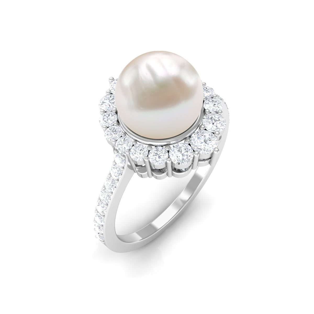 Cultured 7.48 Carat Freshwater Pearl Engagement Ring with Diamond Halo