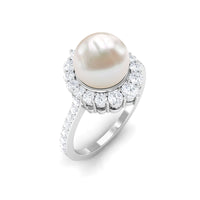 Cultured 7.48 Carat Freshwater Pearl Engagement Ring with Diamond Halo