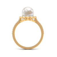 Cultured 7.48 Carat Freshwater Pearl Engagement Ring with Diamond Halo