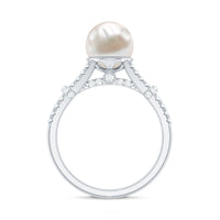 Real 7.48 Carat Freshwater Pearl Solitaire Engagement Ring with Diamond Split Shank
