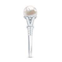 Real 7.48 Carat Freshwater Pearl Solitaire Engagement Ring with Diamond Split Shank