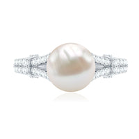Real 7.48 Carat Freshwater Pearl Solitaire Engagement Ring with Diamond Split Shank