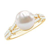 Real 7.48 Carat Freshwater Pearl Solitaire Engagement Ring with Diamond Split Shank