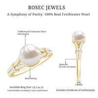 Real 7.48 Carat Freshwater Pearl Solitaire Engagement Ring with Diamond Split Shank