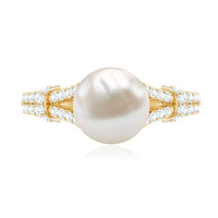 Real 7.48 Carat Freshwater Pearl Solitaire Engagement Ring with Diamond Split Shank