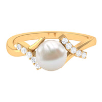 Pure Freshwater Pearl Solitaire Crossover Ring with Diamond