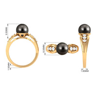 Solitaire Tahitian Pearl Engagement Ring with Diamond Side Stones