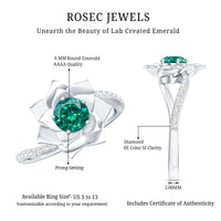 Certified Lab Grown Emerald Diamond Flower Engagement Ring with Bypass Shank