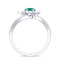 Certified Lab Grown Emerald Diamond Flower Engagement Ring with Bypass Shank