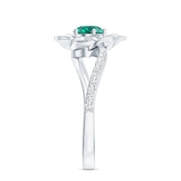 Certified Lab Grown Emerald Diamond Flower Engagement Ring with Bypass Shank