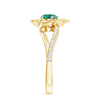 Certified Lab Grown Emerald Diamond Flower Engagement Ring with Bypass Shank