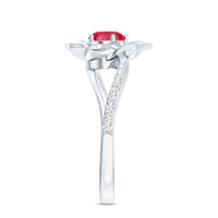 Lab Created Ruby Rose Flower Engagement Ring With Certificate