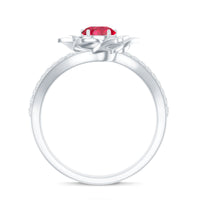 Lab Created Ruby Rose Flower Engagement Ring With Certificate