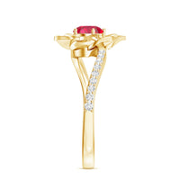 Lab Created Ruby Rose Flower Engagement Ring With Certificate