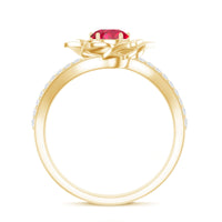 Lab Created Ruby Rose Flower Engagement Ring With Certificate
