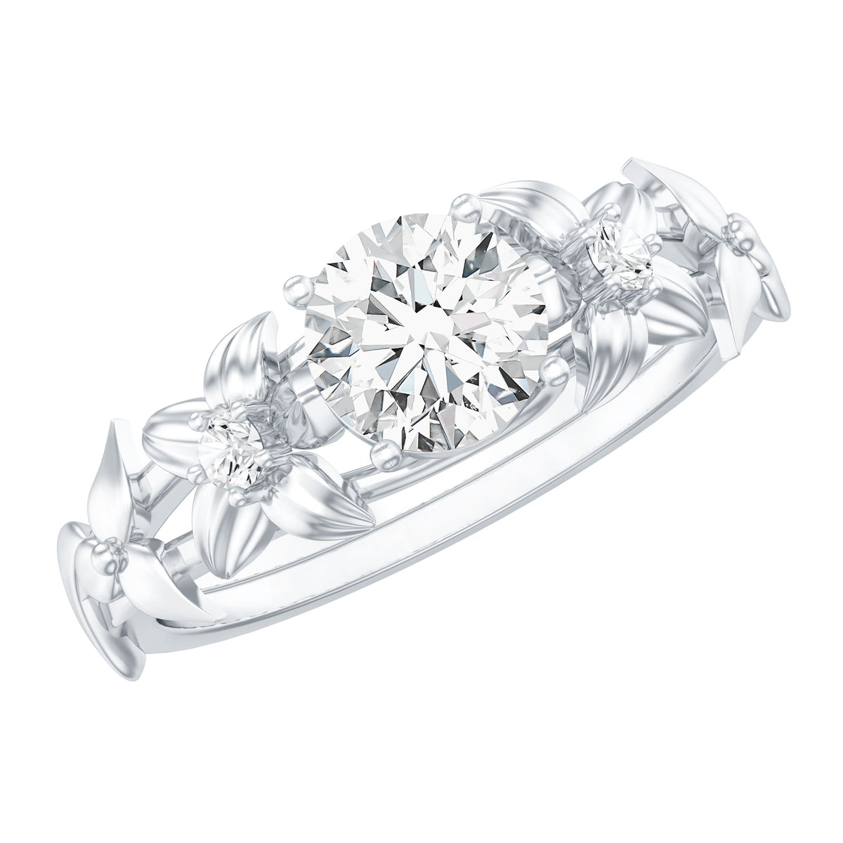 Round Cut 6 MM Moissanite Floral Engagement Ring