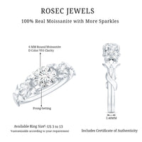 Round Cut 6 MM Moissanite Floral Engagement Ring