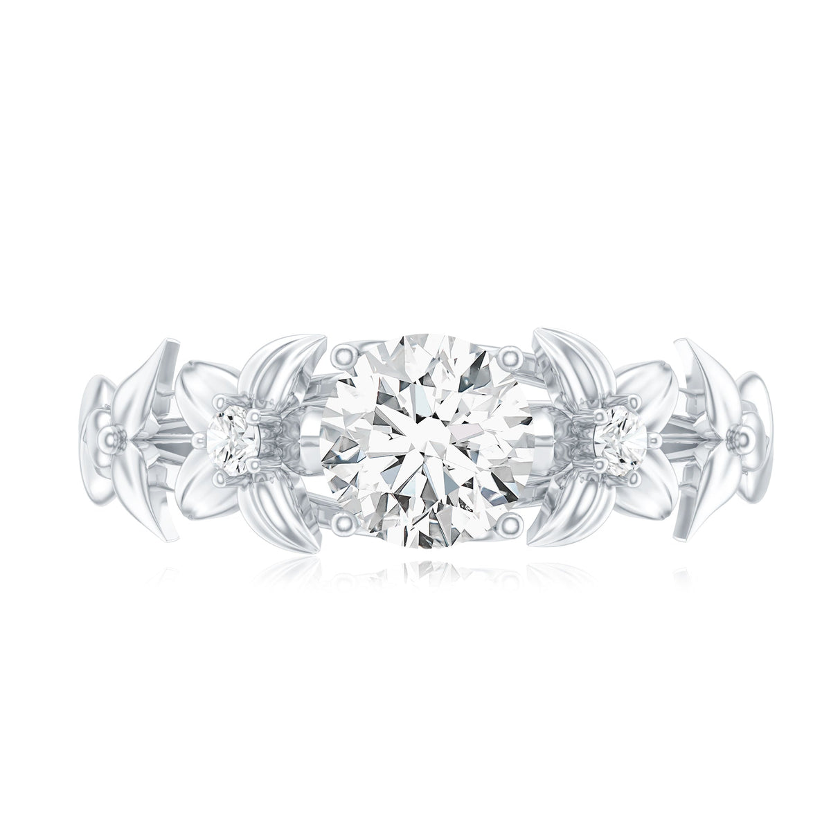 Round Cut 6 MM Moissanite Floral Engagement Ring