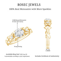 Round Cut 6 MM Moissanite Floral Engagement Ring